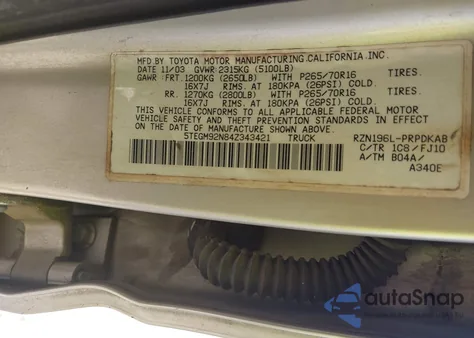 2004 Toyota Tacoma Prerunner z USA, uszkodzony, nr VIN 5TEGM92N84Z343421